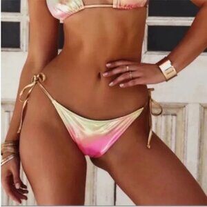 Doll Swim Sunset Tie Dye Shimmer Scrunch Bikini Bottom Pink/Yellow Medium